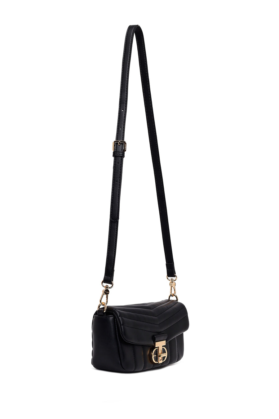 Woman Black Long-Strap Quilted Mini Crossbody Bag