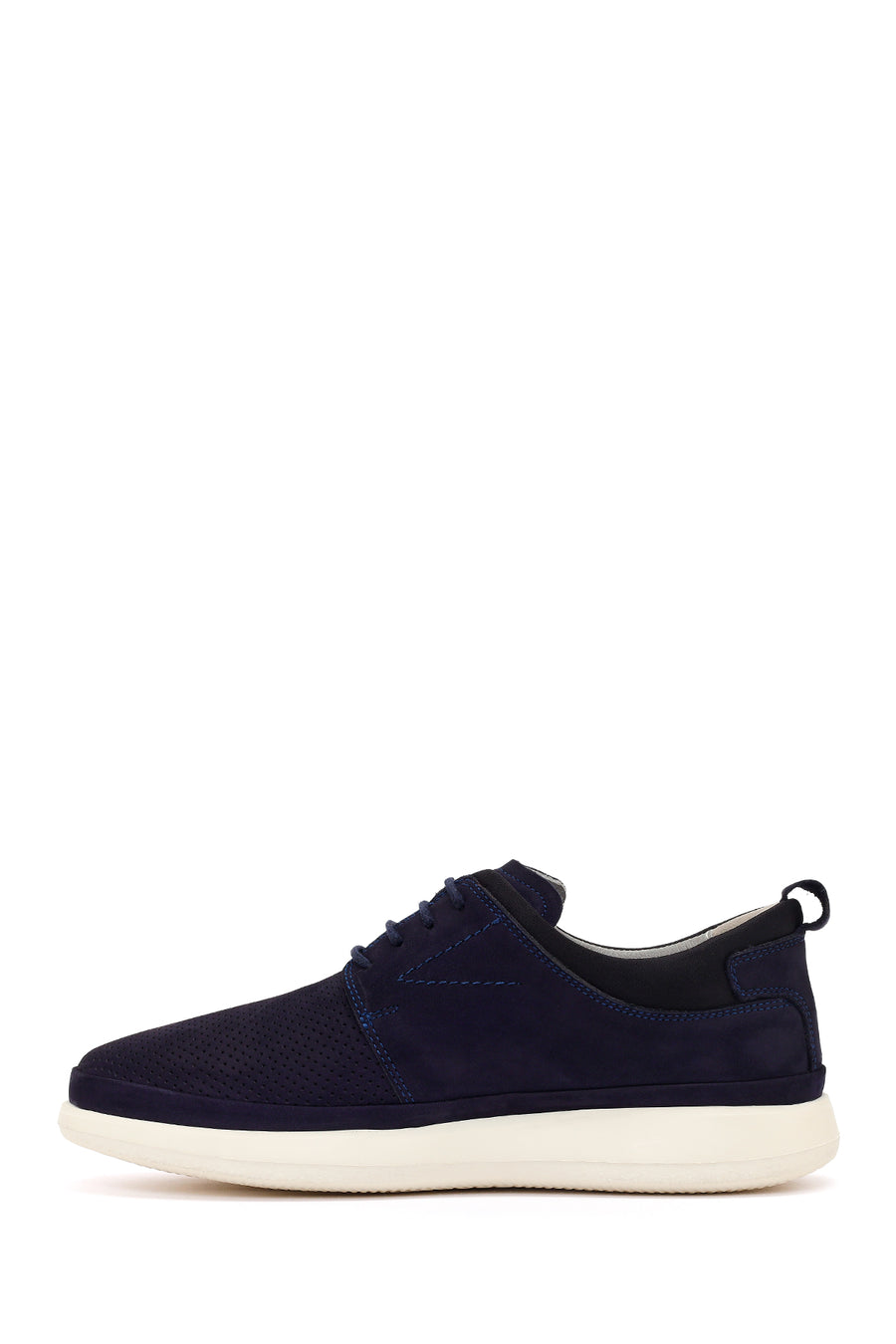 Men's Navy Blue Lace-Up Chunky Sole Nubuck Leather Casual Shoes