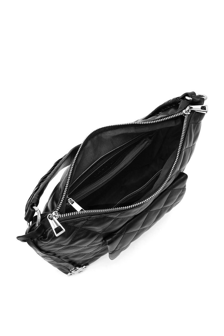 Women's Black Long Strap Quilted Patterned Shoulder Bag