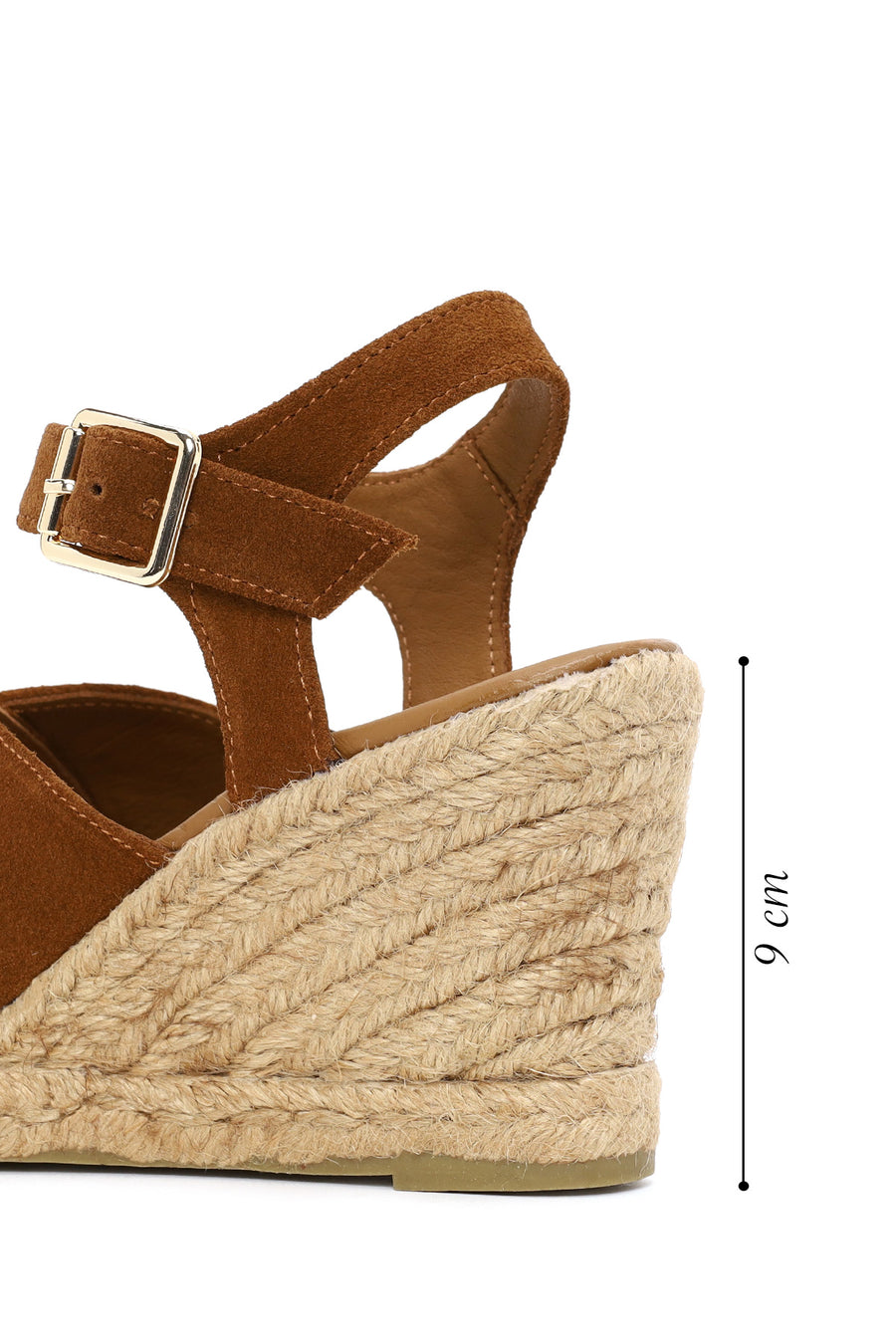 Woman Tan Ankle Buckled Wedge Heel Suede Espadrilles Sandal