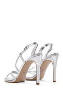 Women's Silver Ankle Strap Thin Heel Sandals | Derimod