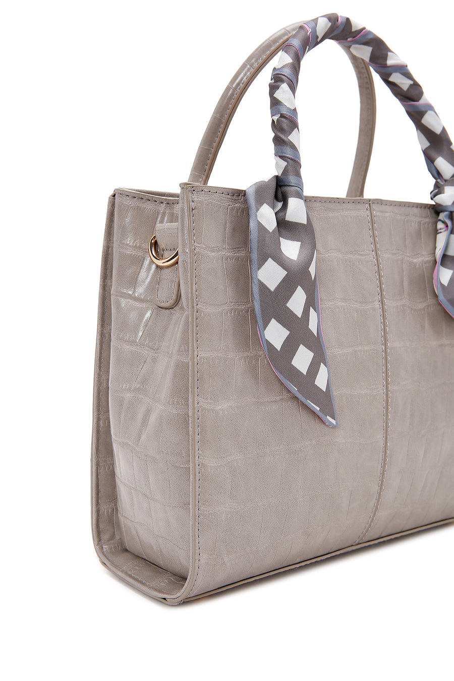 Women's Mink Long Strap Crocodile Patterned Handbag with Accessory Detail