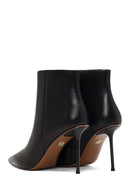 Women's Black Zippered Thin Heeled Leather Boot | Derimod
