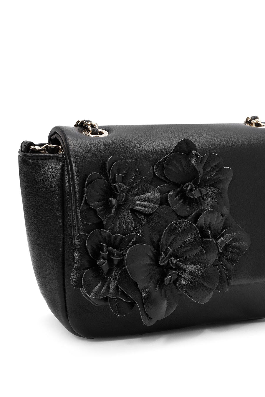 Women's Black Chain Strap Floral Detailed Mini Shoulder Bag