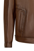 Christ Male Brown Mandarin Collar Leather Jacket | Derimod