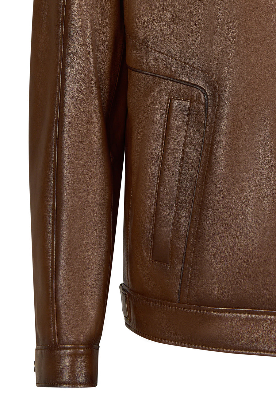 Christ Male Brown Mandarin Collar Leather Jacket