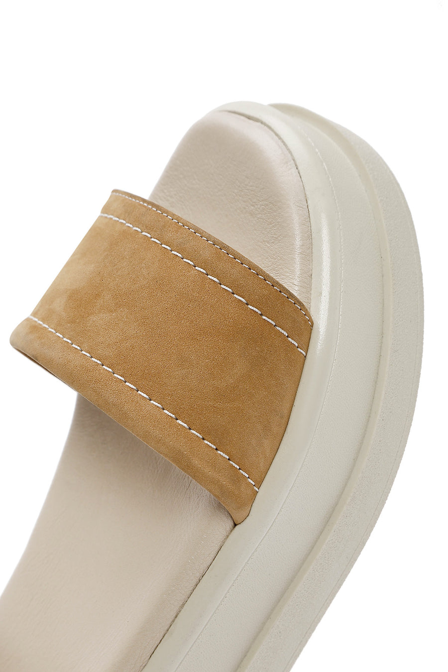 Women's Tan Ankle Buckle Thick Soled Nubuck Leather Sandals