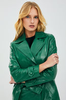 Beyonce Women's Green Leather Trench Coat | Derimod