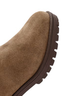 Women's Brown Zippered Thick Heel Suede Leather Boots | Derimod