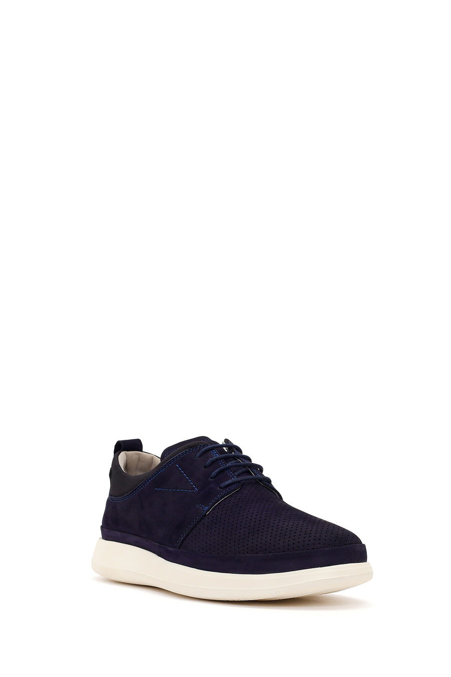 Men's Navy Blue Lace-Up Chunky Sole Nubuck Leather Casual Shoes