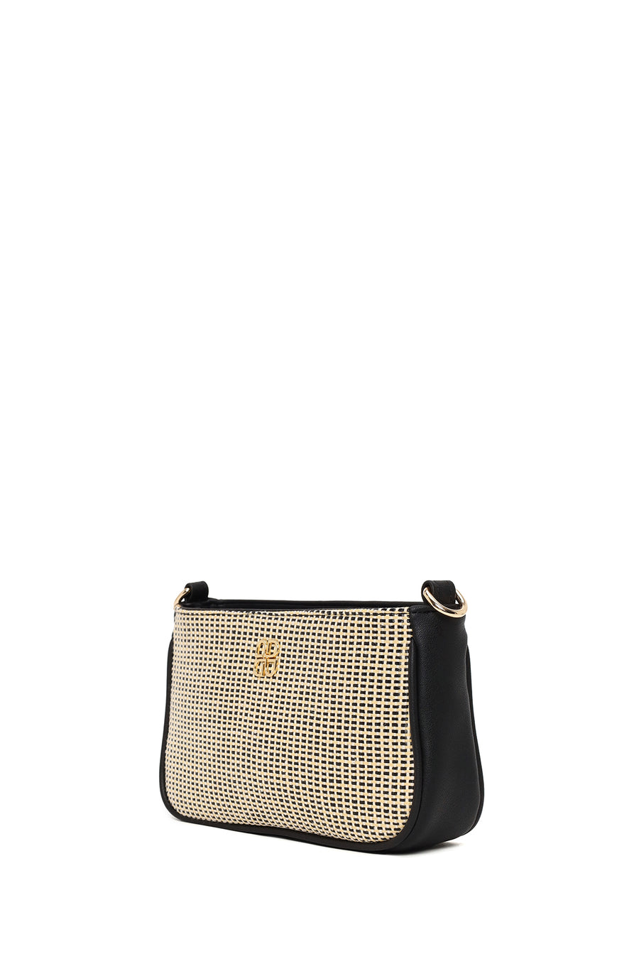 Women's Black Long Strap Straw Shoulder Bag