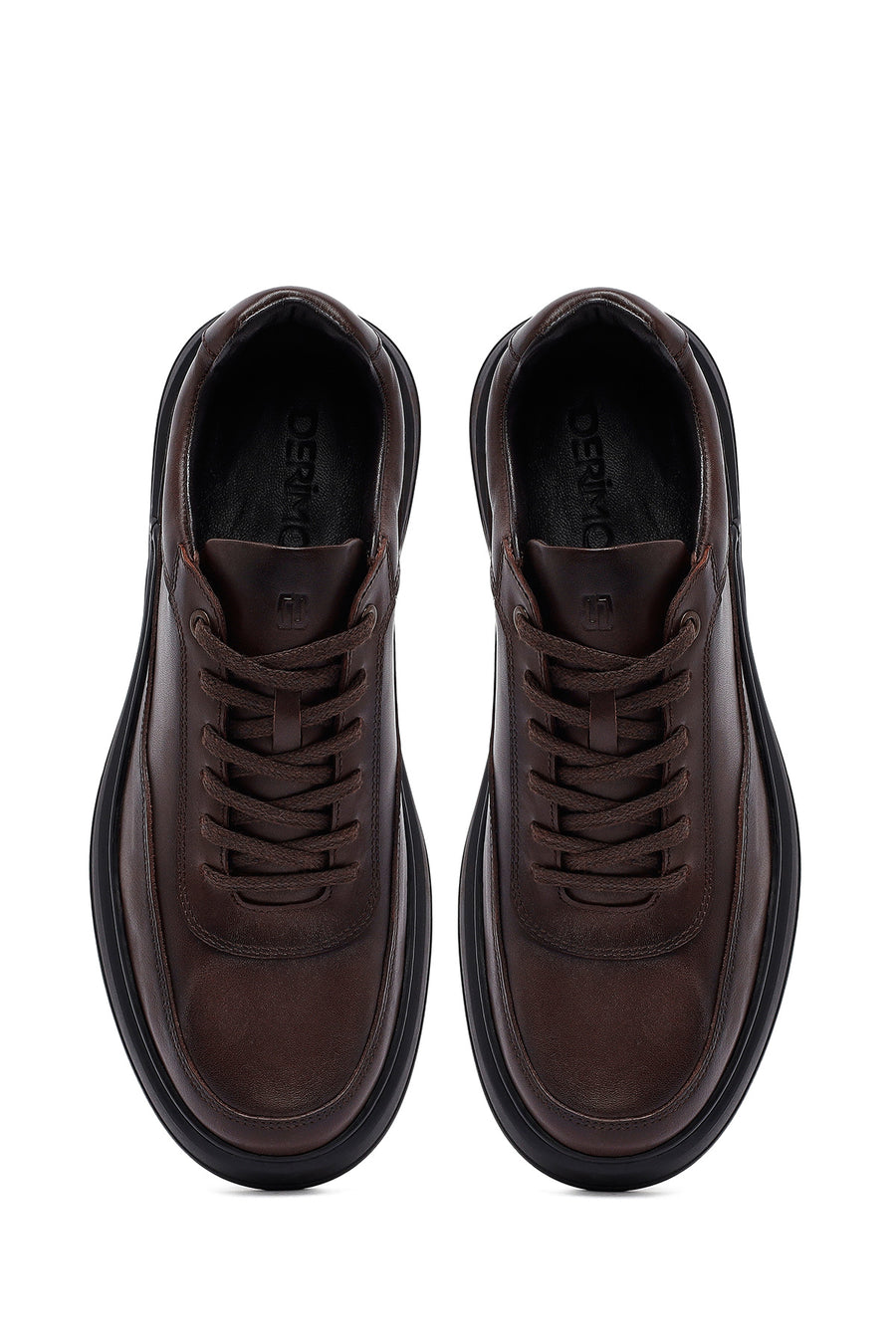 Erkek Kahverengi Bağcıklı Deri Casual Sneaker