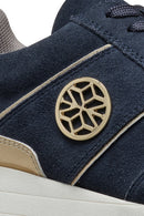 Geox Kadın Lacivert  Low-Top Bağcıklı Kalın Tabanlı Süet Deri Sneaker | Derimod