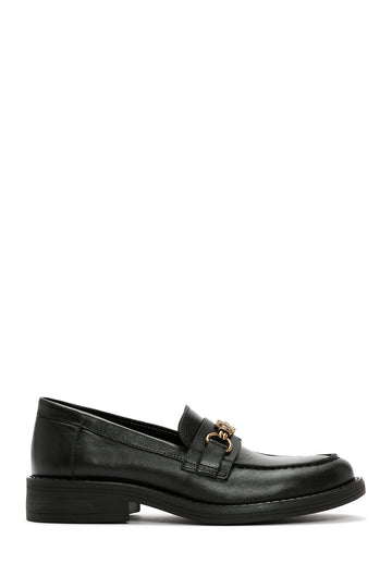 Women's Black Buckle Detailed Leather Masculine Loafer 24SFD180418 | Derimod