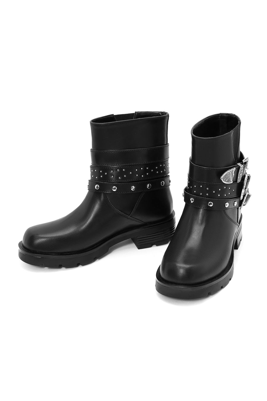Women's Black Buckle Detailed Boots