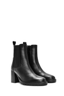 Women's Black Thick Heeled Leather Chelsea Boots | Derimod