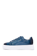 Men's Blue Leather Thick Soled Sneaker | Derimod