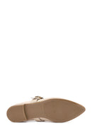Women's Beige Buckled Leather Ballerinas | Derimod