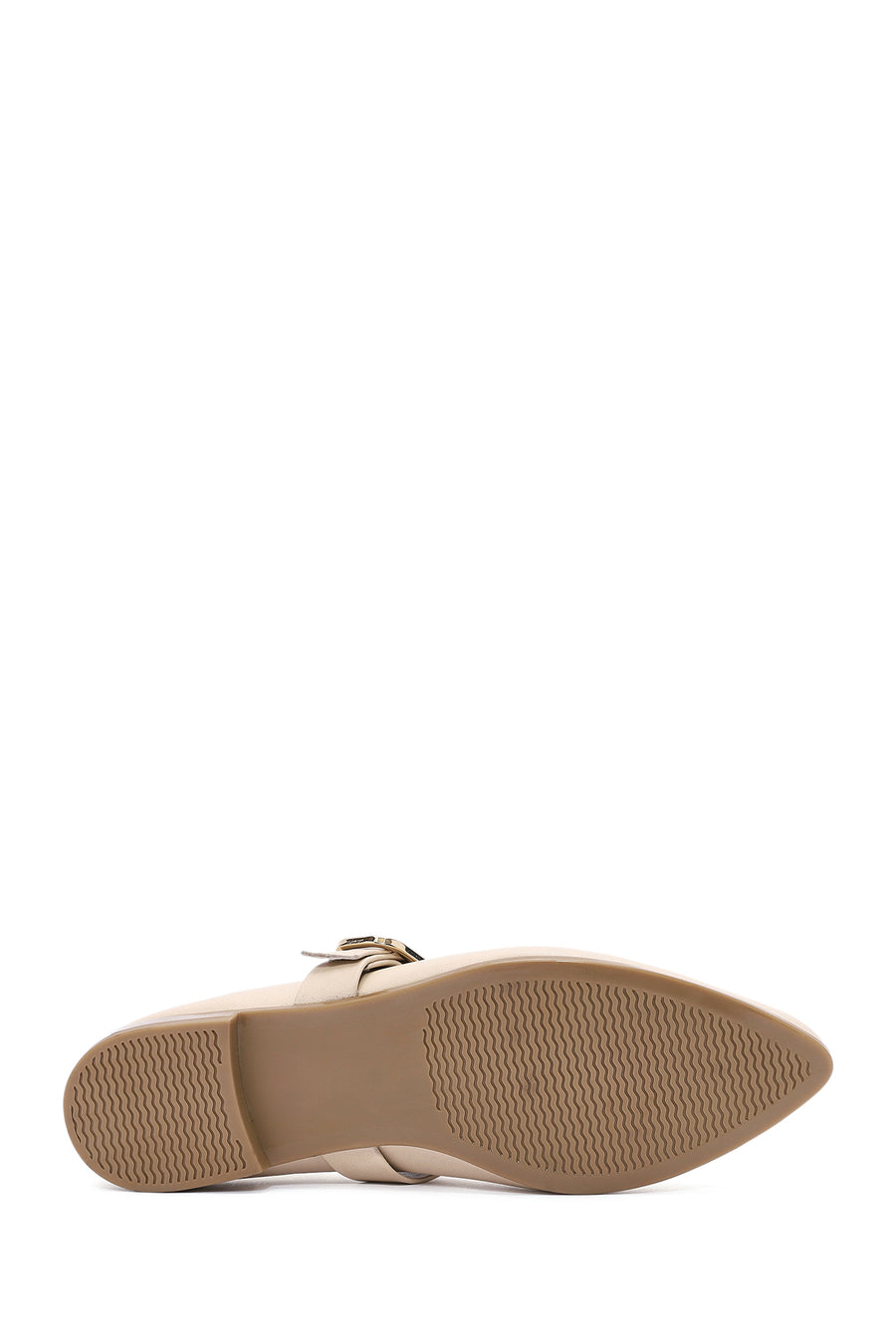 Women's Beige Buckled Leather Ballerinas