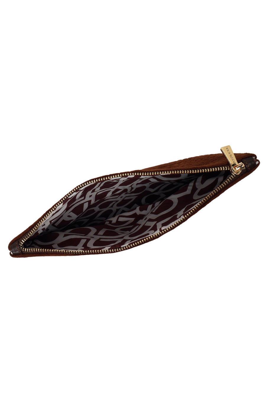 Woman Brown Printed Suede Clutch Bag with Long Chain Strap