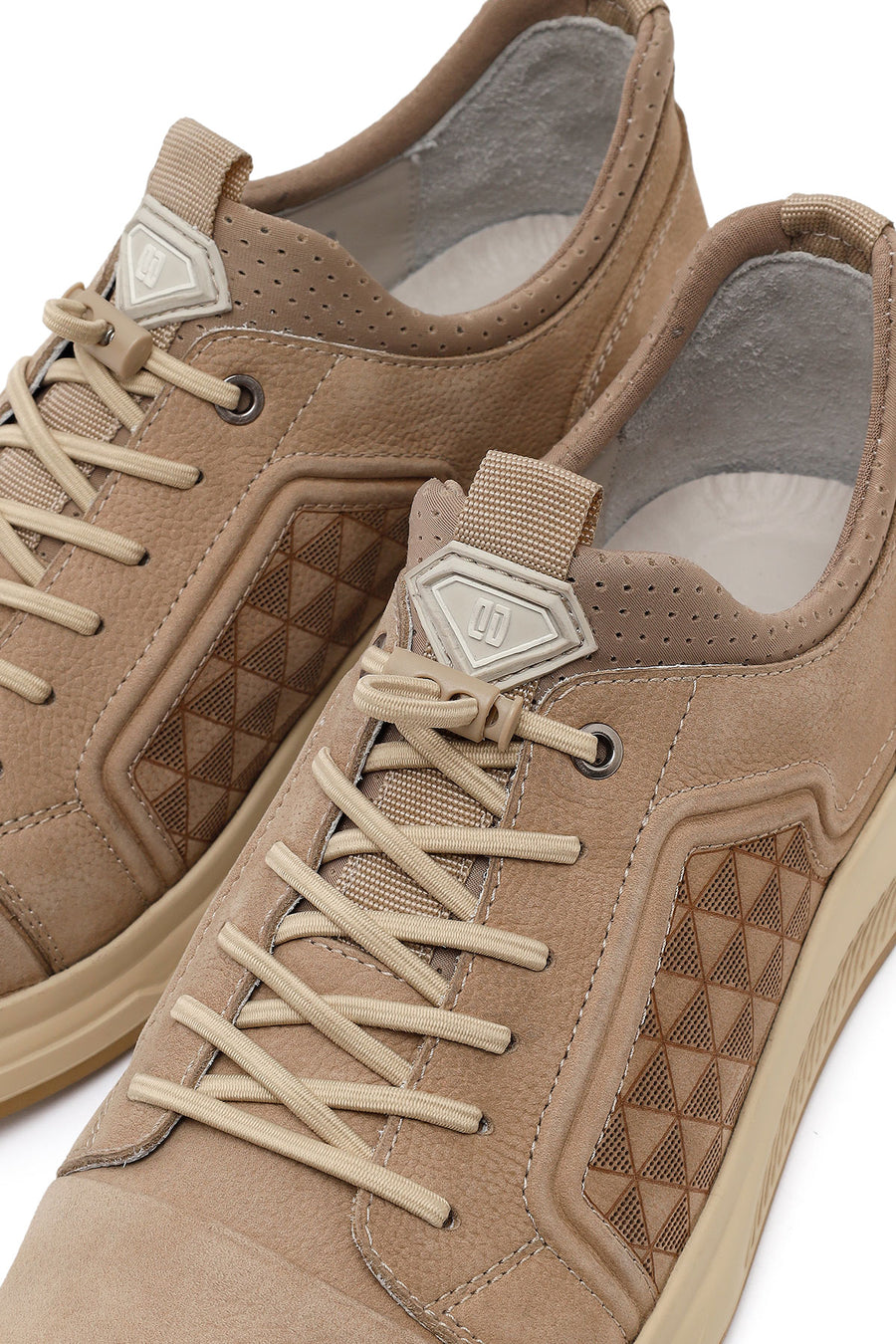 Erkek Vizon Bağcıklı Baskılı Nubuk Deri Sneaker