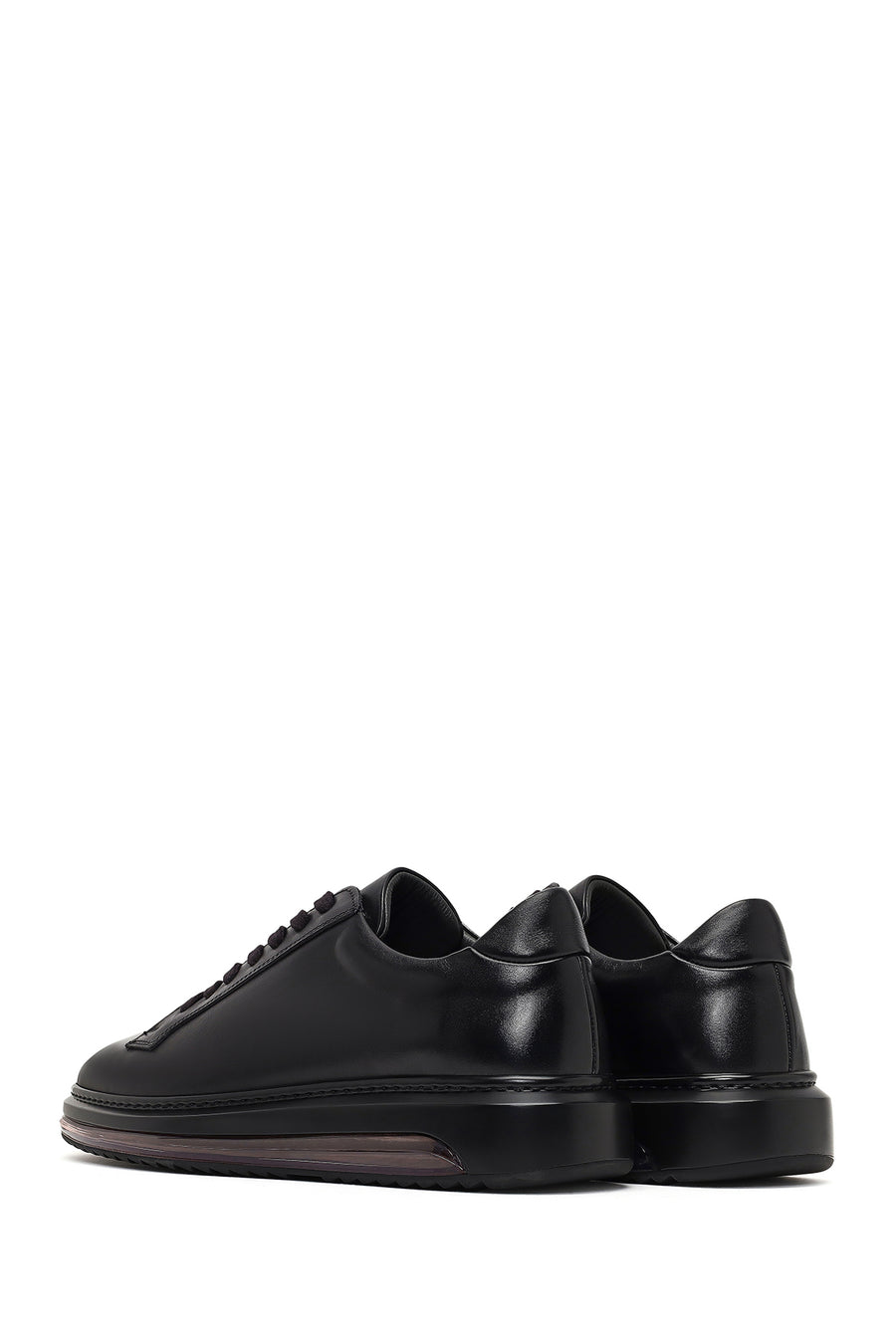 Erkek Siyah Bağcıklı Deri Sneaker