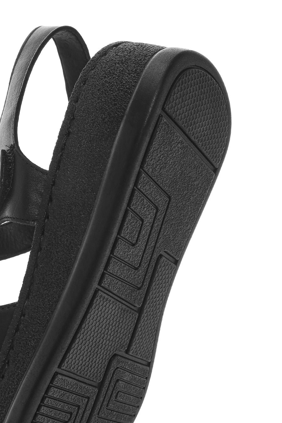 Women's Black Thick Soled Leather Comfort Sandals