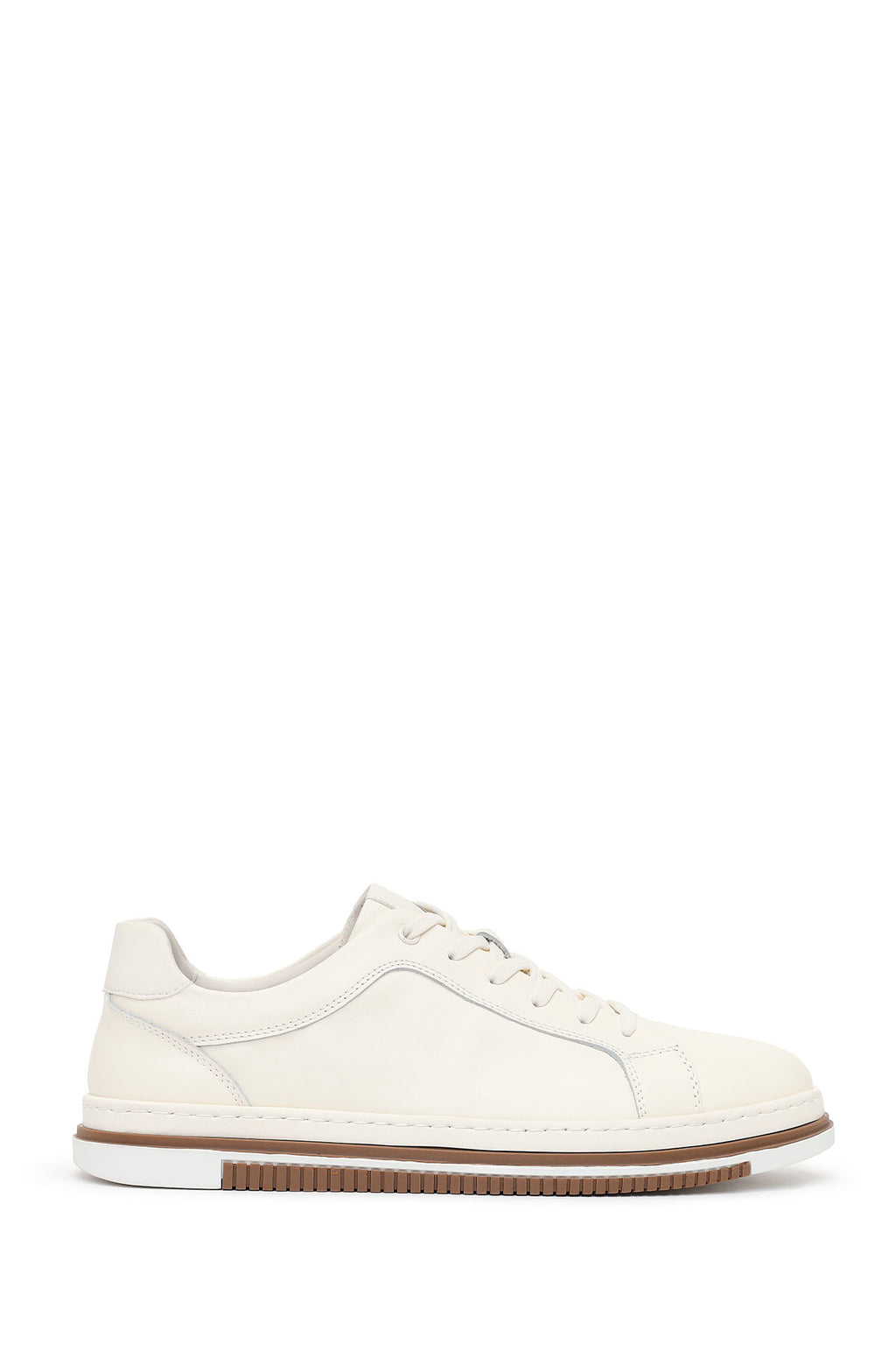 Erkek Beyaz Bağcıklı Deri Sneaker