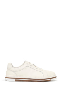 Erkek Beyaz Bağcıklı Deri Sneaker