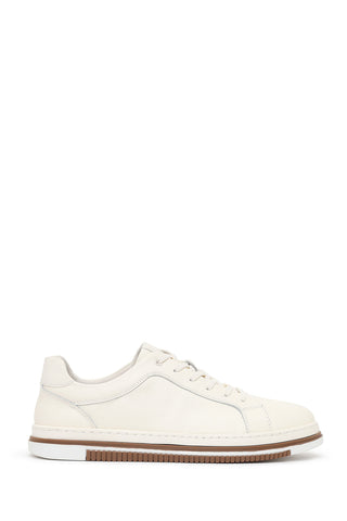 Erkek Beyaz Bağcıklı Deri Sneaker