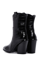 Women's Black Leather Heeled Cowboy Boots | Derimod