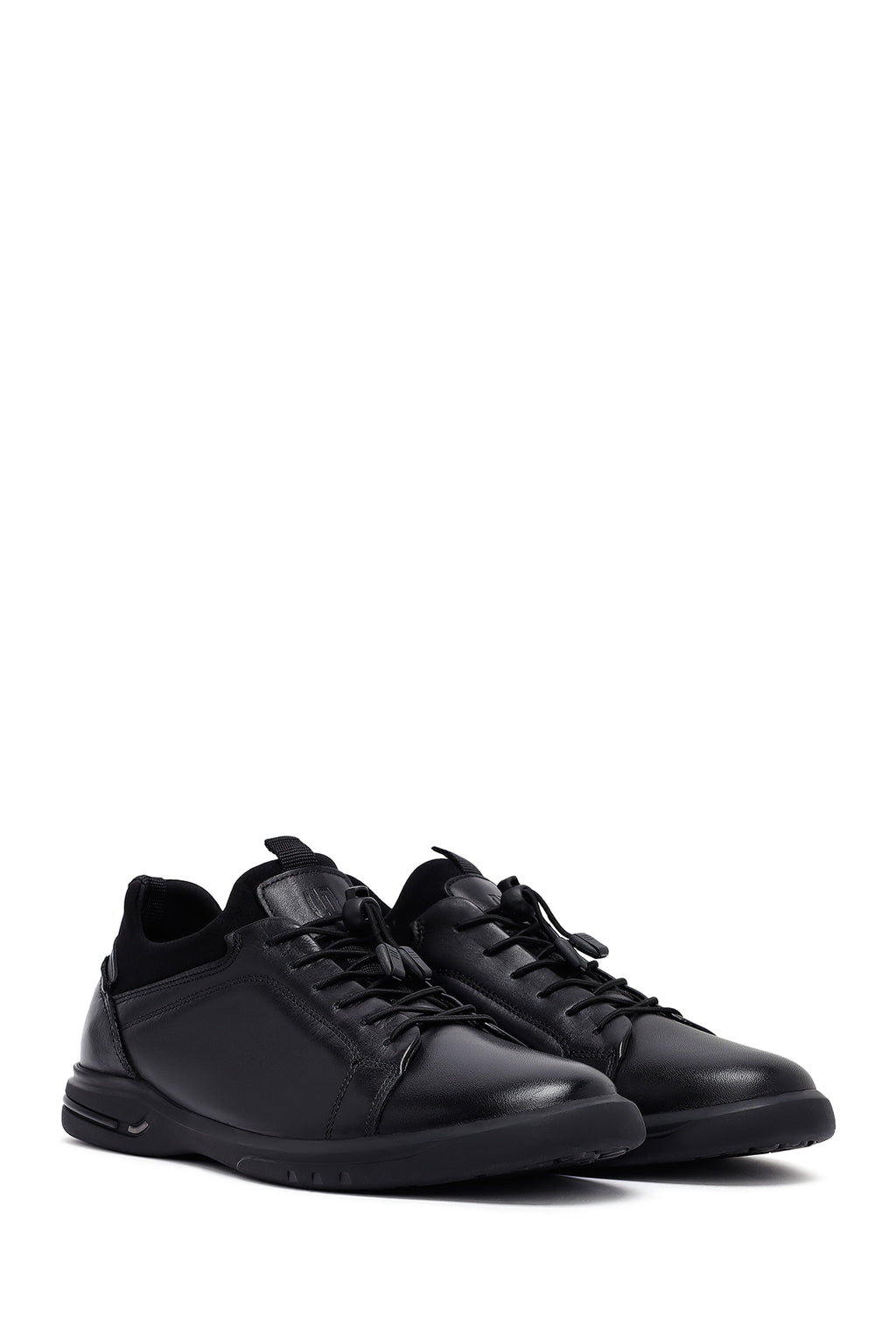 Erkek Siyah Bağcıklı Deri Casual Sneaker