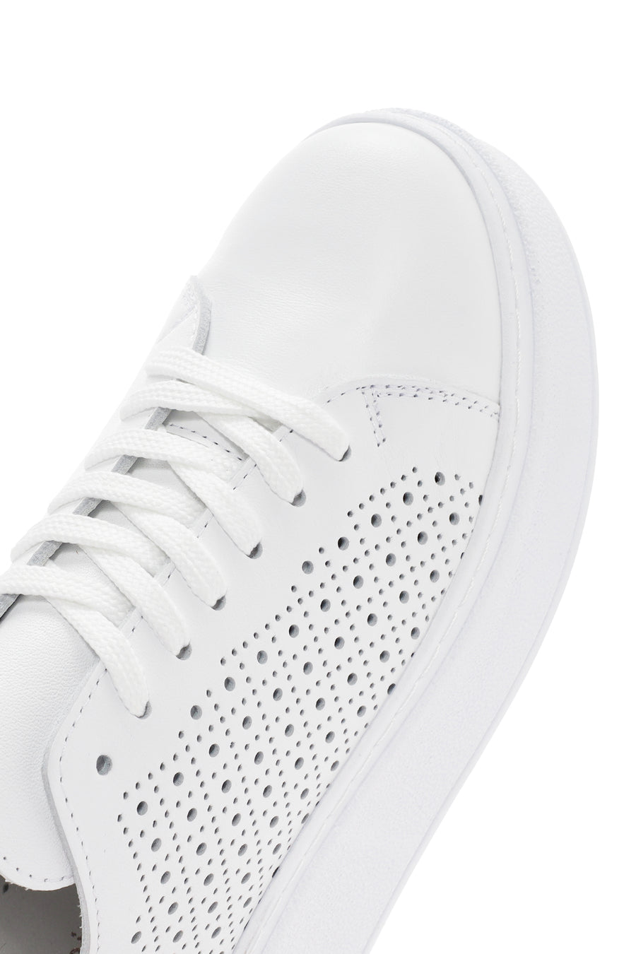 Kadın Beyaz Kalın Tabanlı Bağcıklı Deri Sneaker