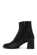 Woman Black Zip Closure Thick-Heeled Leather Boots | Derimod