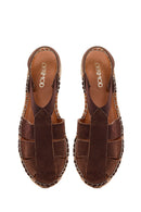 Women's Brown Suede Leather Espadrille Sandals | Derimod