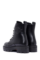 Harley Davidson Women's Black Carrie Lace-Up Zipper Detail Leather Combat Boots | Derimod