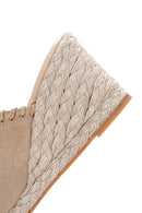 Women's Beige Wedge Heeled Suede Leather Espadrille Slippers | Derimod