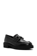 Women's Black Buckled Leather Masculine Loafer | Derimod