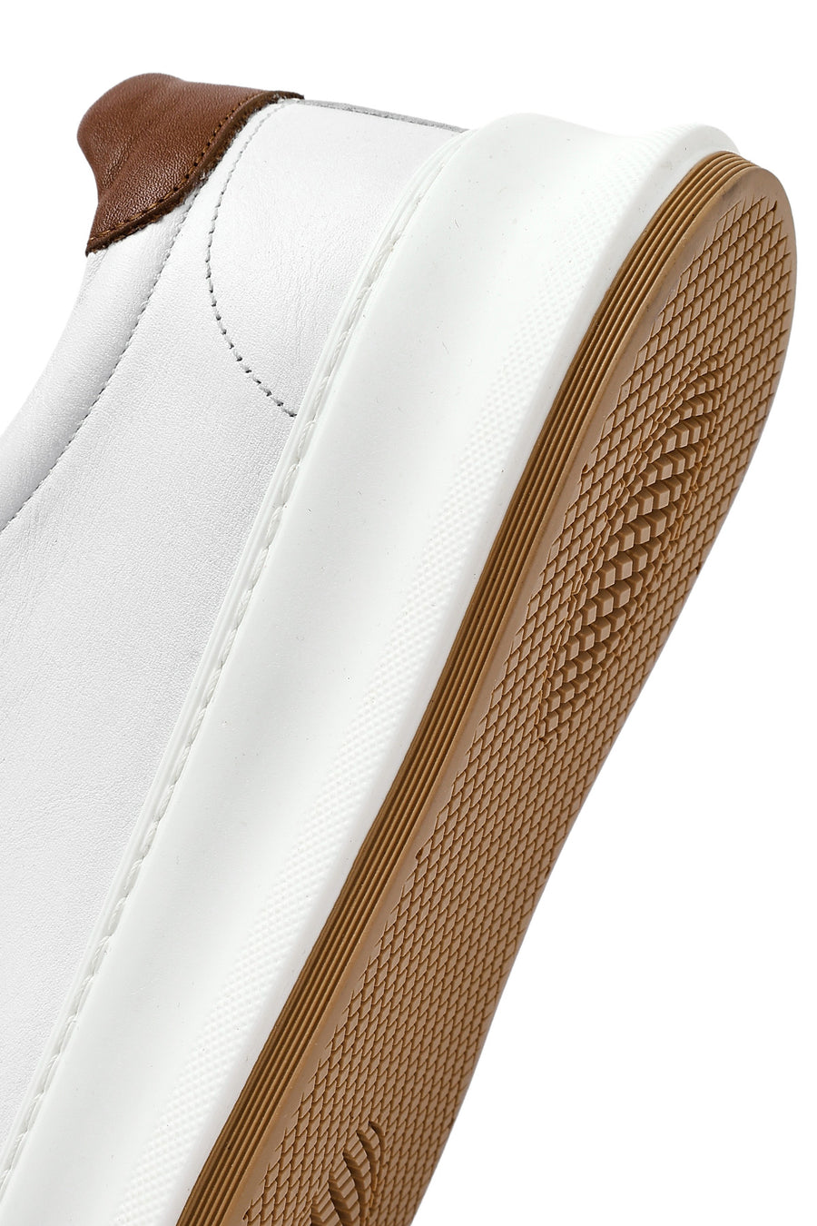Men's White Lace-up Thick-Sole Leather Sneaker