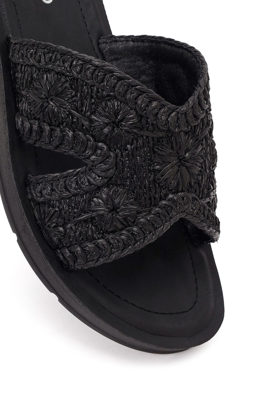 Women's Black Straw Slippers