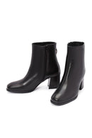 Women's Black Zippered Thick Heeled Leather Boots | Derimod