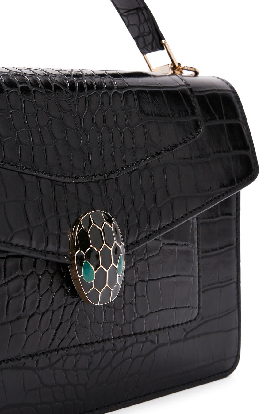 Women's Black Long Strap Crocodile Patterned Shoulder Bag