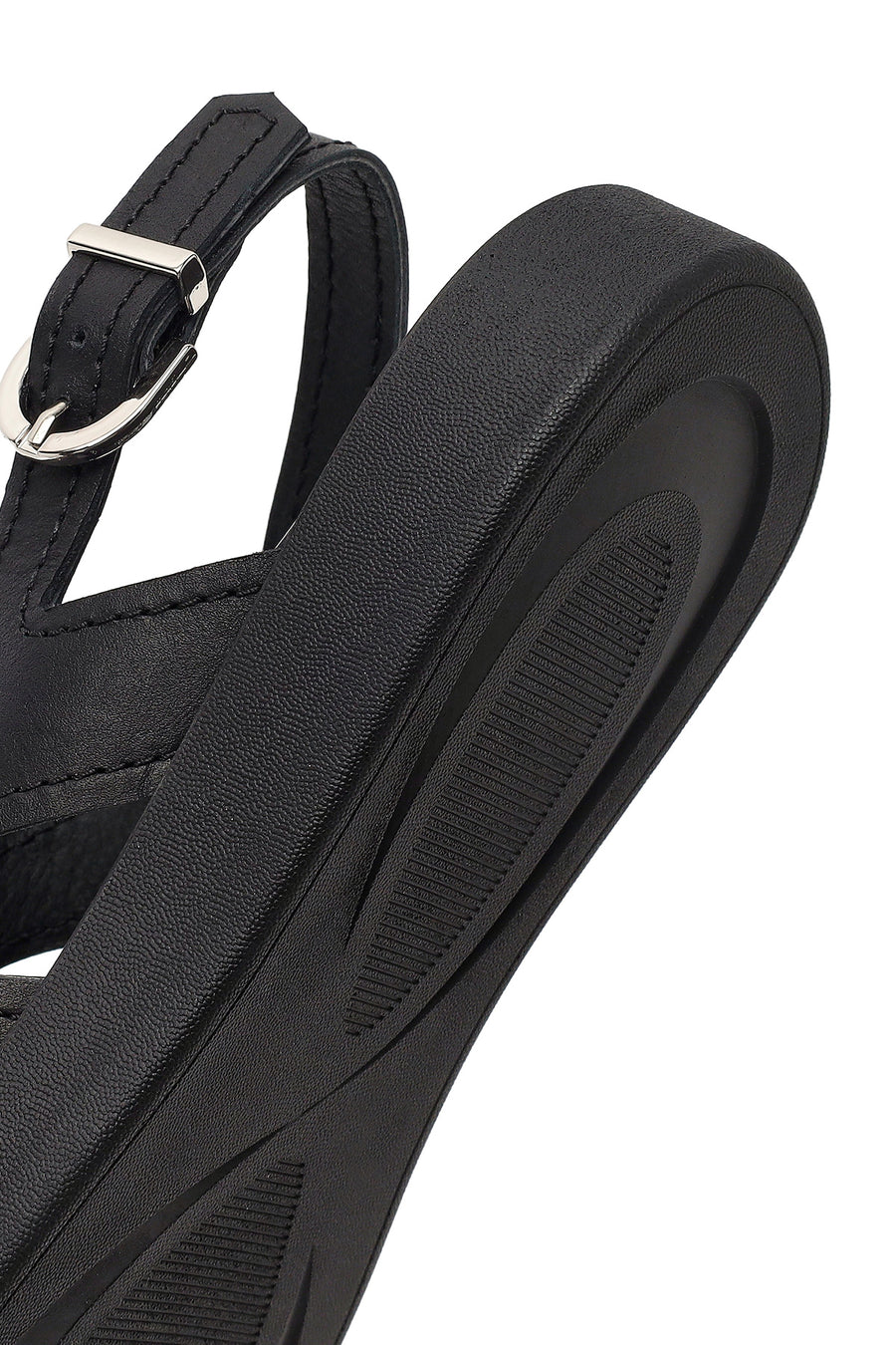 Women's Black Buckled Leather Sandals