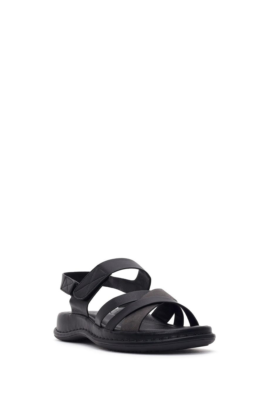 Women's Black Strapped Thick-Soled Comfort Sandals