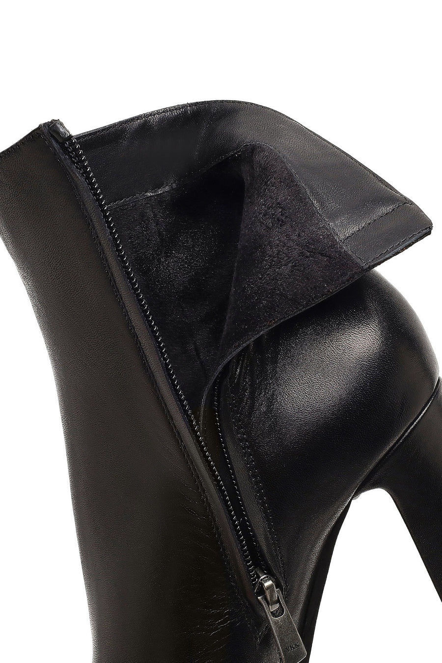 Woman Black Zip Closure Platform High Thick-Heeled Leather Boots