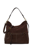Woman Brown Long-Strap Suede Shoulder Bag | Derimod