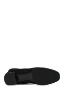 Woman Black Zip Closure Short Thick Heeled Suede Boots | Derimod