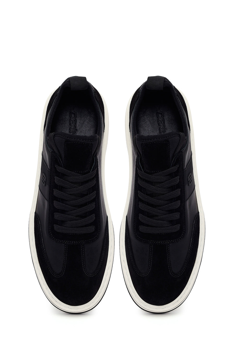 Erkek Siyah Bağcıklı Kalın Tabanlı Deri Sneaker