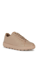 Geox Women's Beige Spherica Ecub-1 Lace-Up Leather Sneaker | Derimod