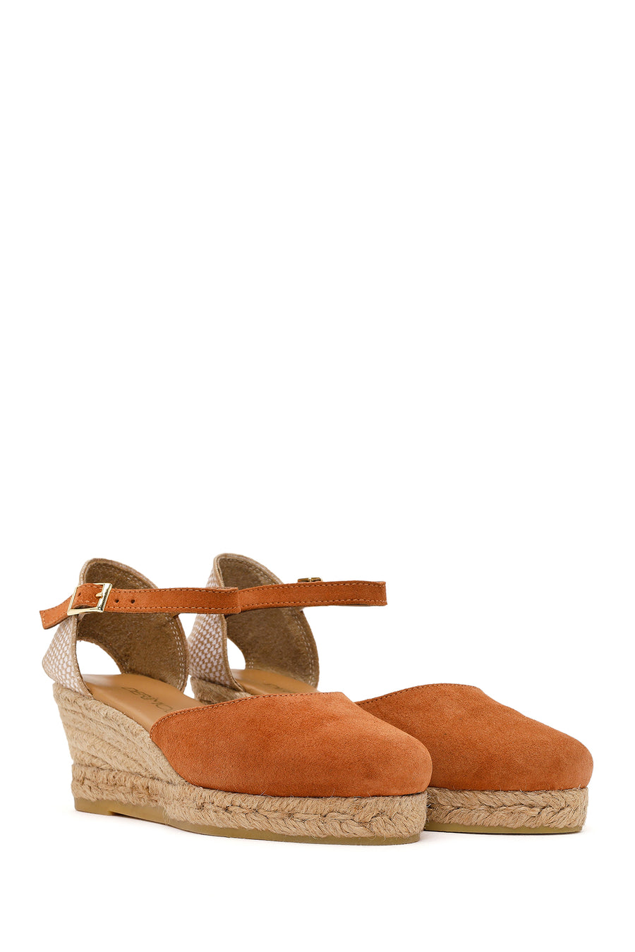 Women's Orange Ankle Strap Wedge Heel Suede Leather Espadrille Sandals